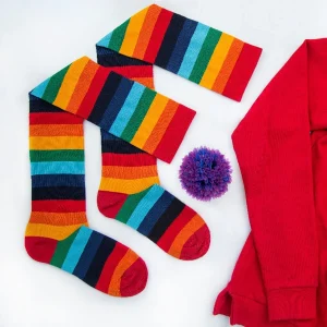 جوراب رنگین کمانی بالای زانو فانتزی