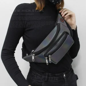 کیف کمری هولوگرامی مشکی چرم