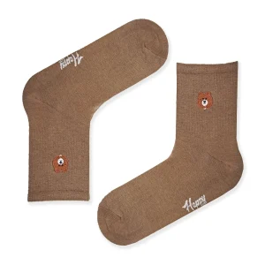 جوراب گلدوزی تدی قهوه‌ای