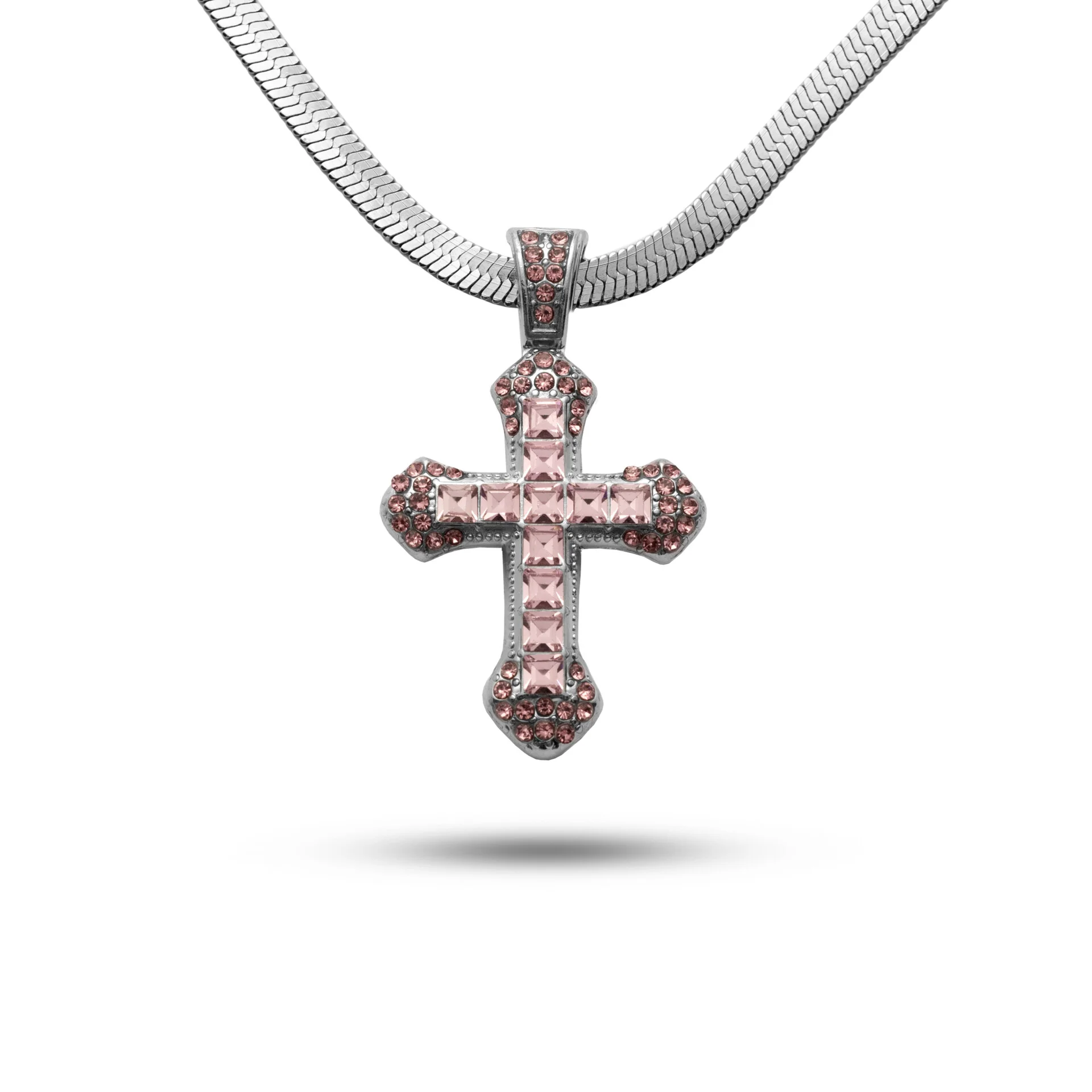  گردنبند صلیب نگین صورتی