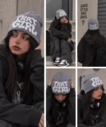 کلاه کلاه بافت GIRL Y2K طوسی جدید