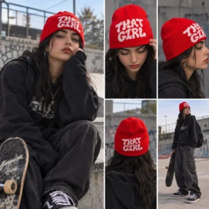 کلاه کلاه بافت GIRL Y2K قرمز مدل جدید