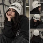 کلاه کلاه بافت Y2K اسکیمو سفید ارزان